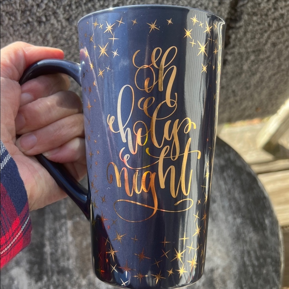 NWOT Dark Blue and Gold Holiday Mug “ Oh Holy Night” @ 12 oz
